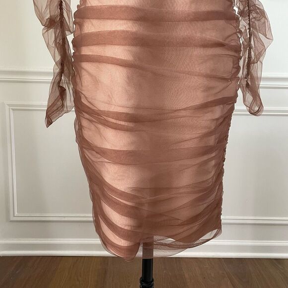 Fashion Nova Ruched and Ready Bandaged Midi Dress Mauve Taupe L - Picture 9 of 12